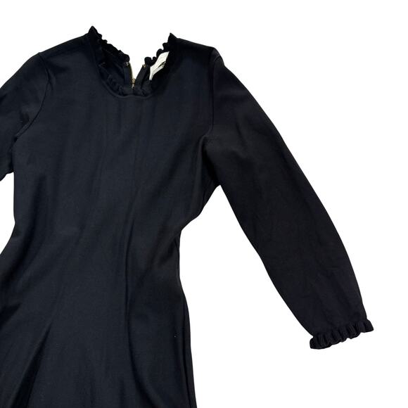 Kate Spade New York Black Knit Fit & Flare Dress Ruffle Neck Long Sleeve Size M - Picture 6 of 10